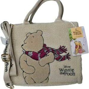Disney Winnie the Pooh Cream fuzzy Tote Or Crossbody Bag